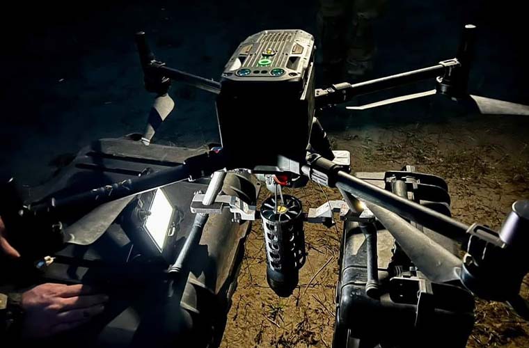 Drone outfitted with explosive device 