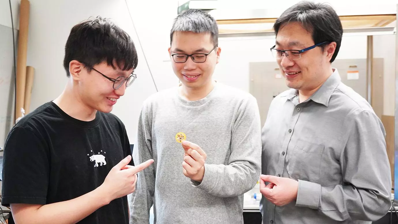 From left: Colleagues Saehyun Kim, Jiuyun Shi, and Bozhi Tian in a laboratory at the University of Chicago with a prototype of the ABLE device.(Image Source: University of Chicago, Jiuyun Shi and Bozhi Tian)