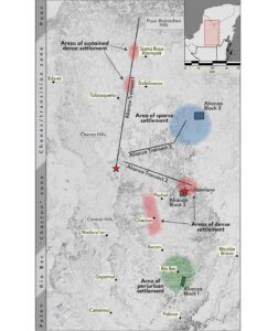 Sites and settlement densities in the Alianza survey area (figure by authors).